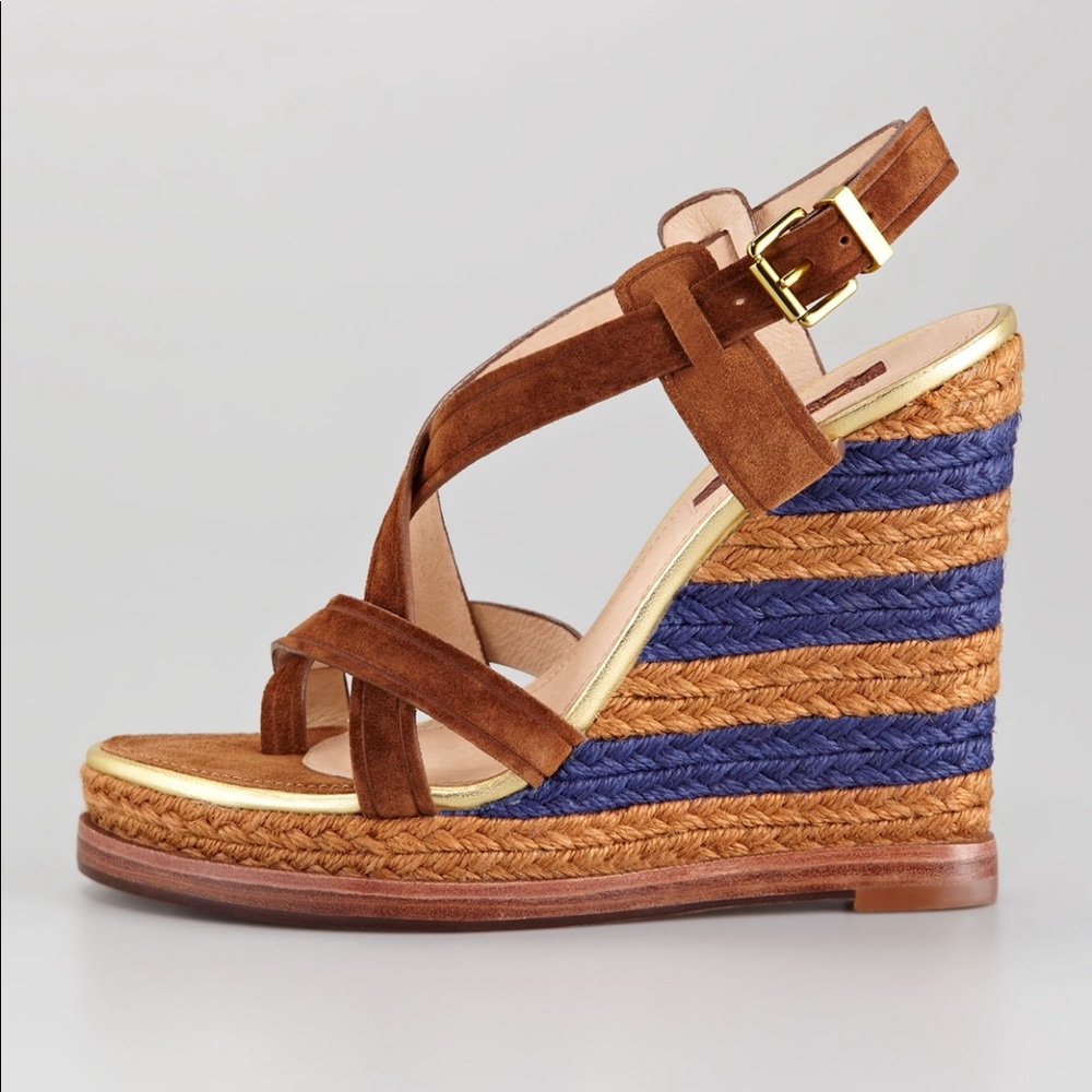 7 For All Mankind - Brown/Navy Wrap Wedges - 7.5M